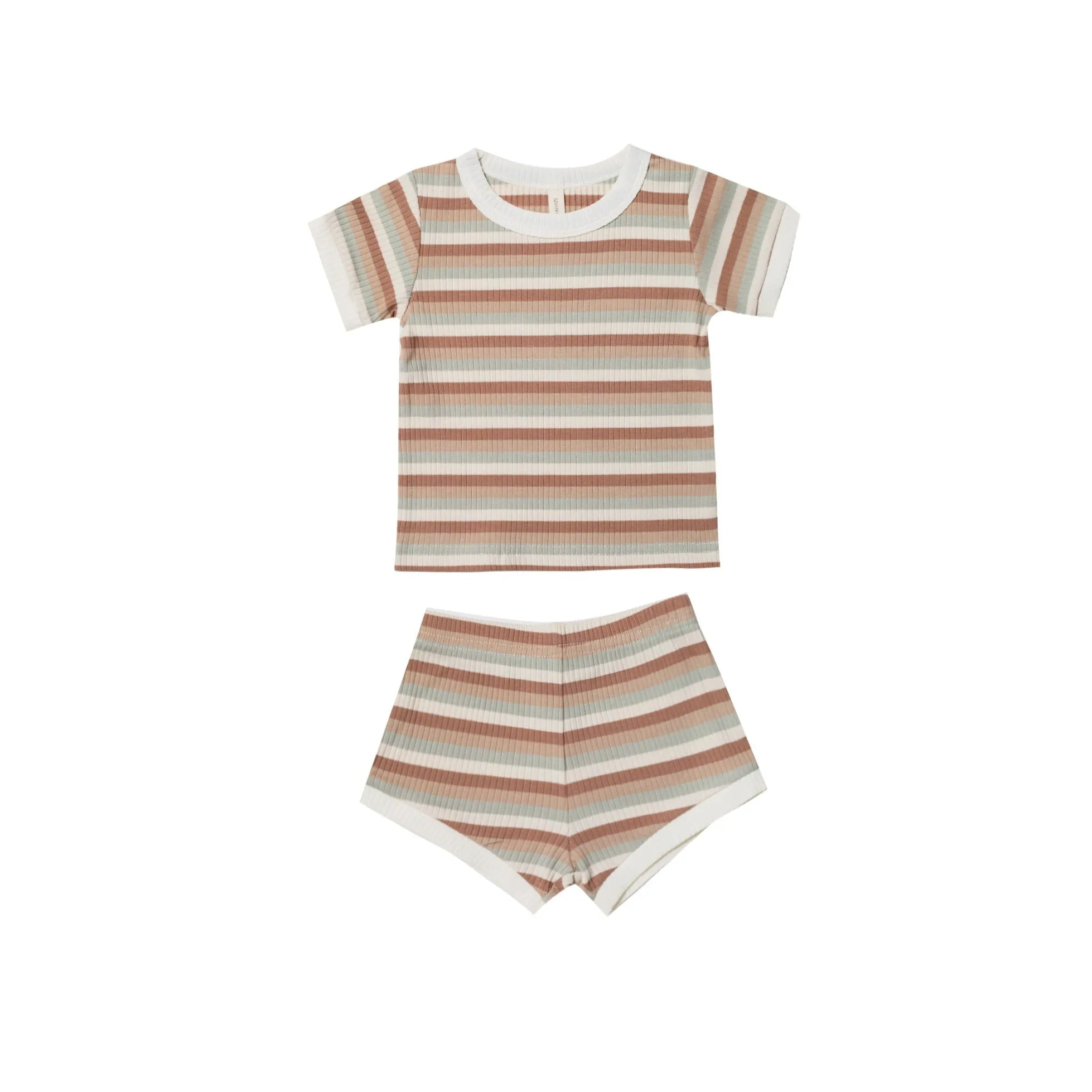 Quincy Mae Ribbed Shortie Set - Summer Stripe