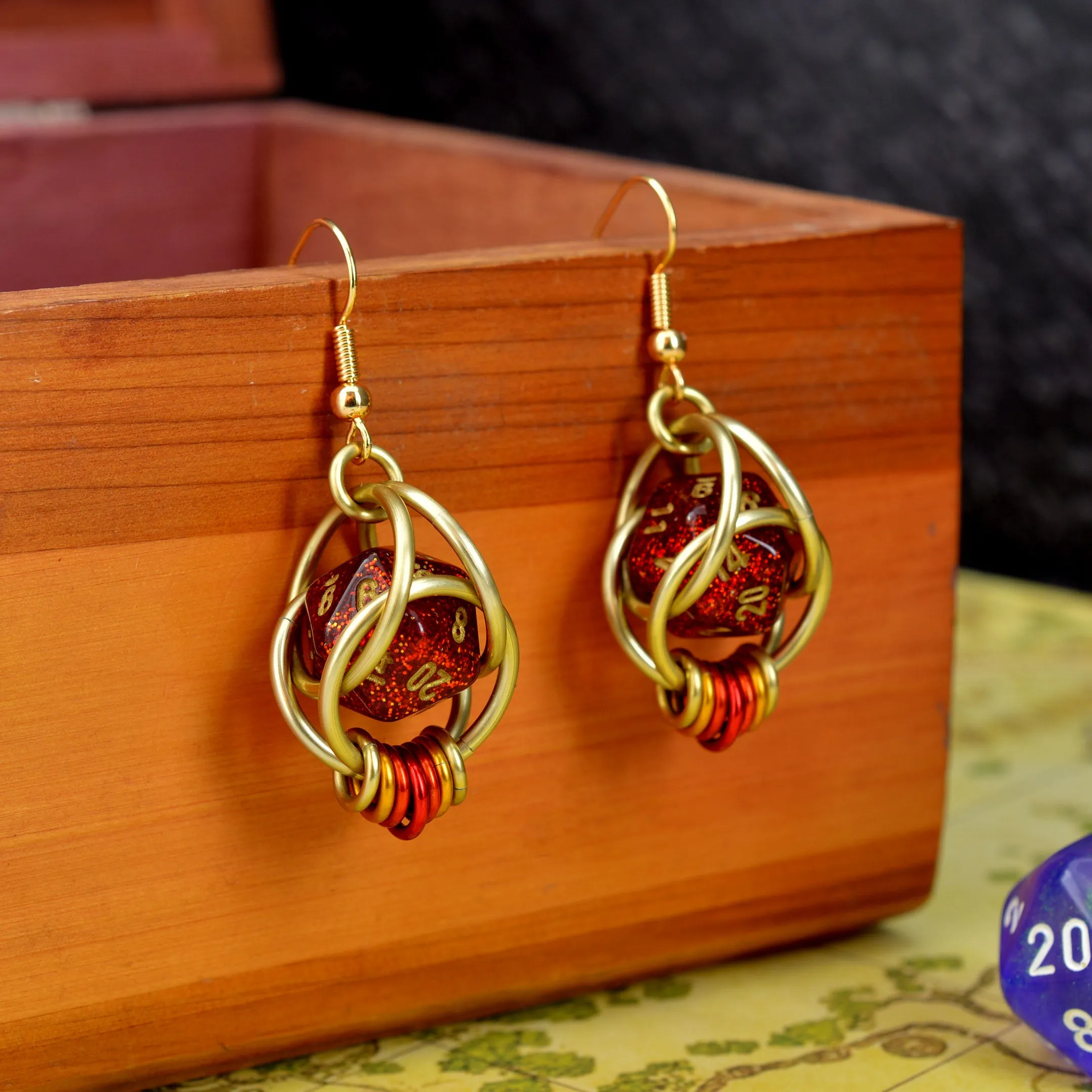 Red Glitter d20 Earring