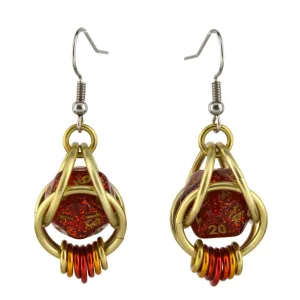 Red Glitter d20 Earring