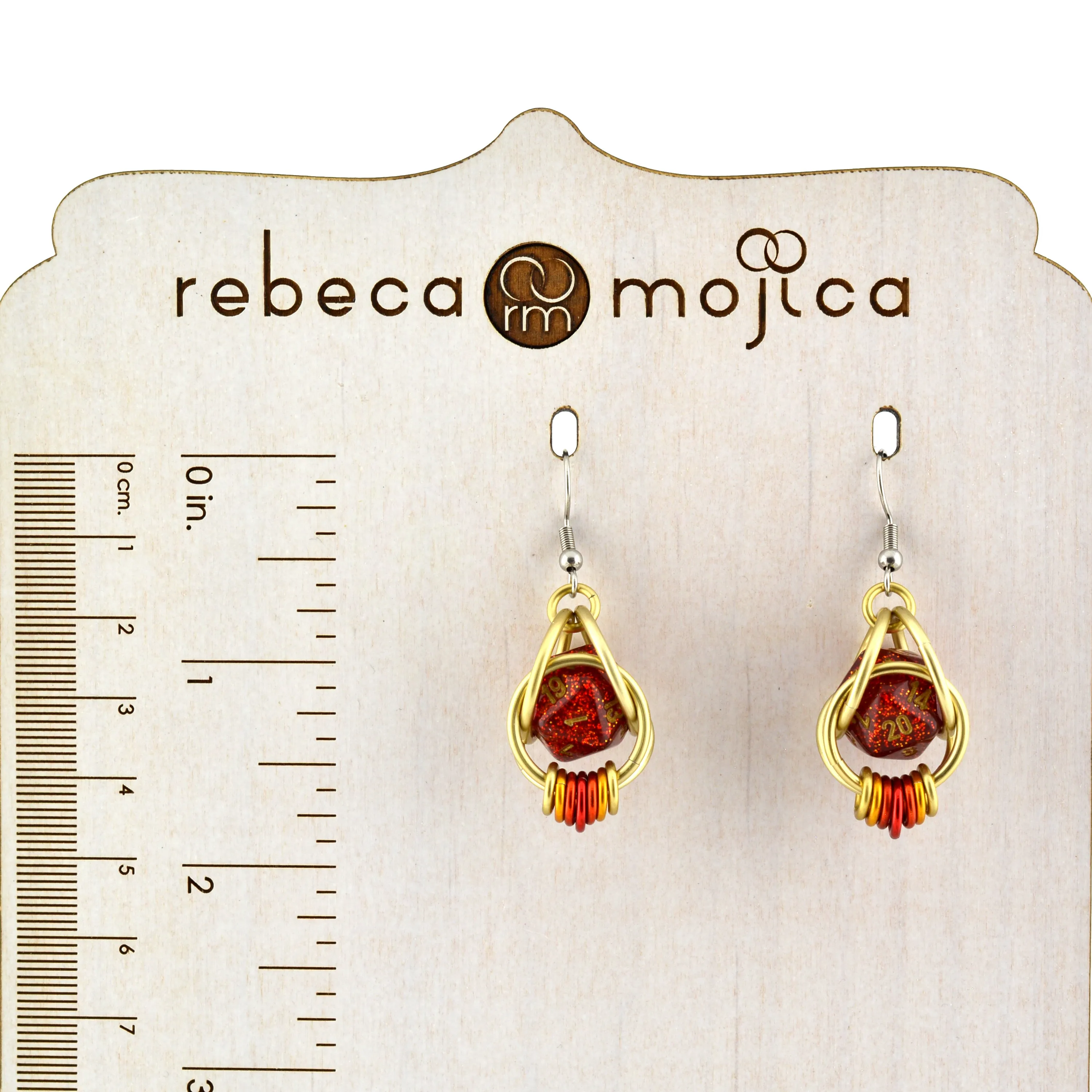Red Glitter d20 Earring