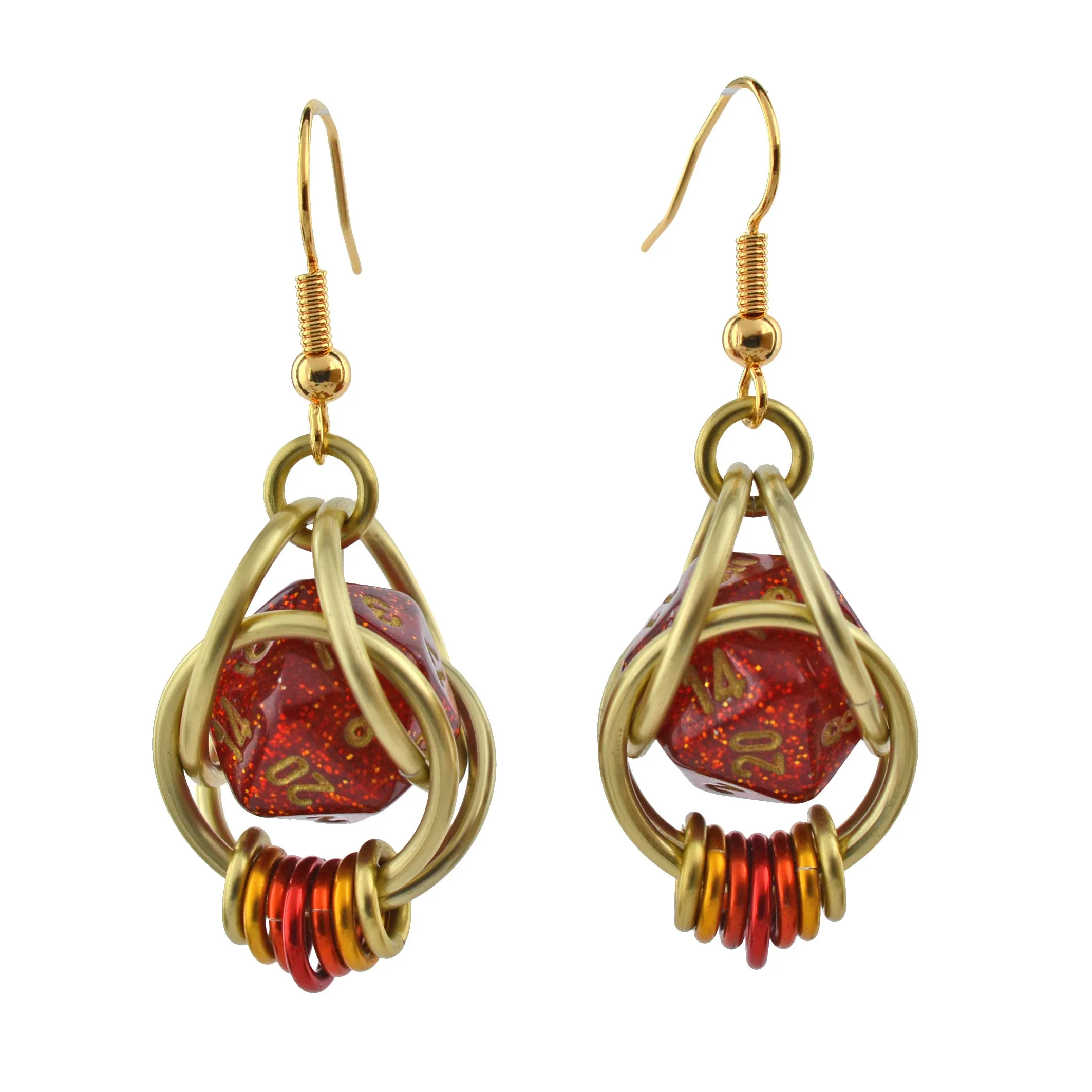 Red Glitter d20 Earring