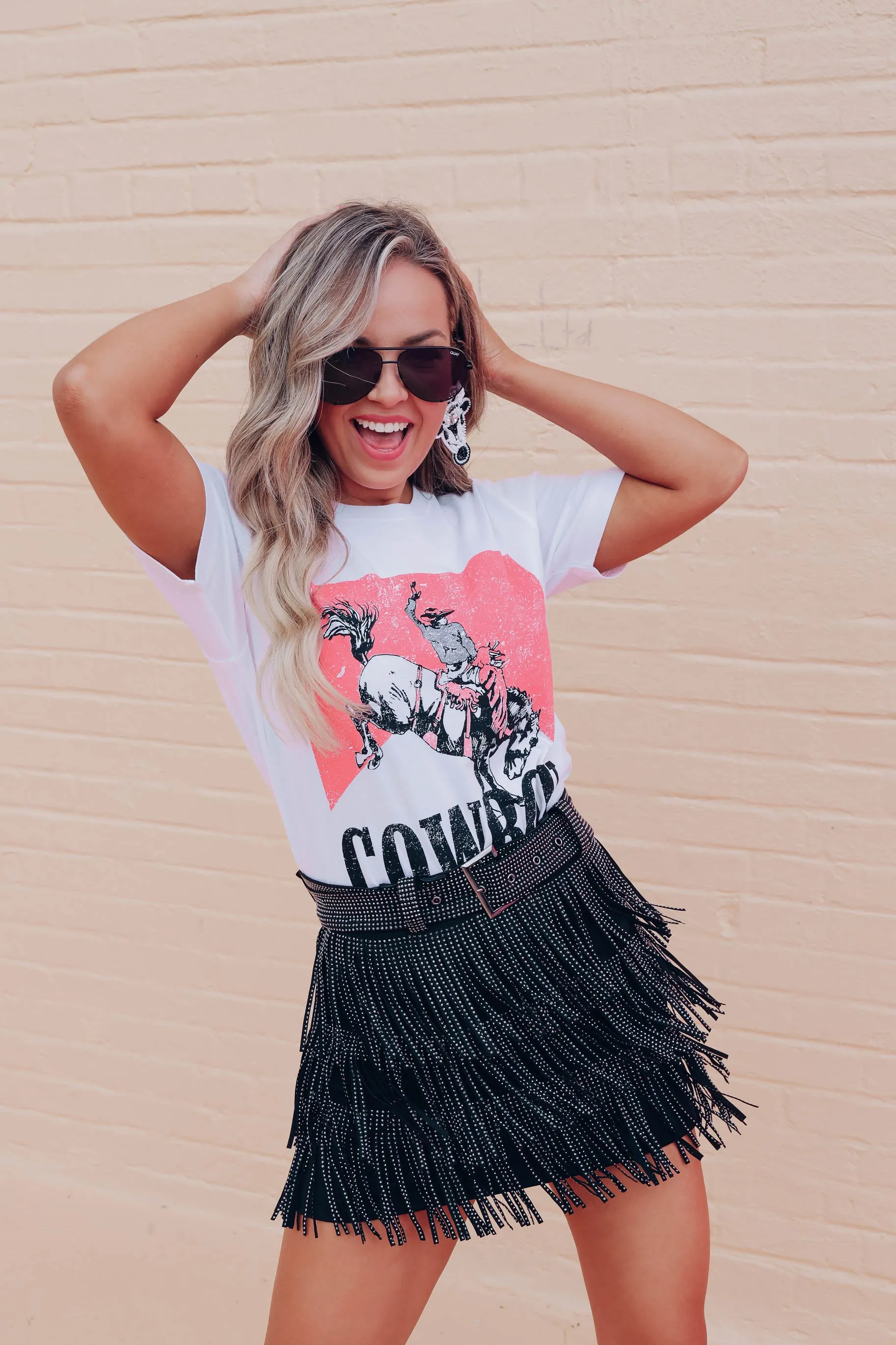 Rhinestone Diva Fringe Mini Skirt - Black