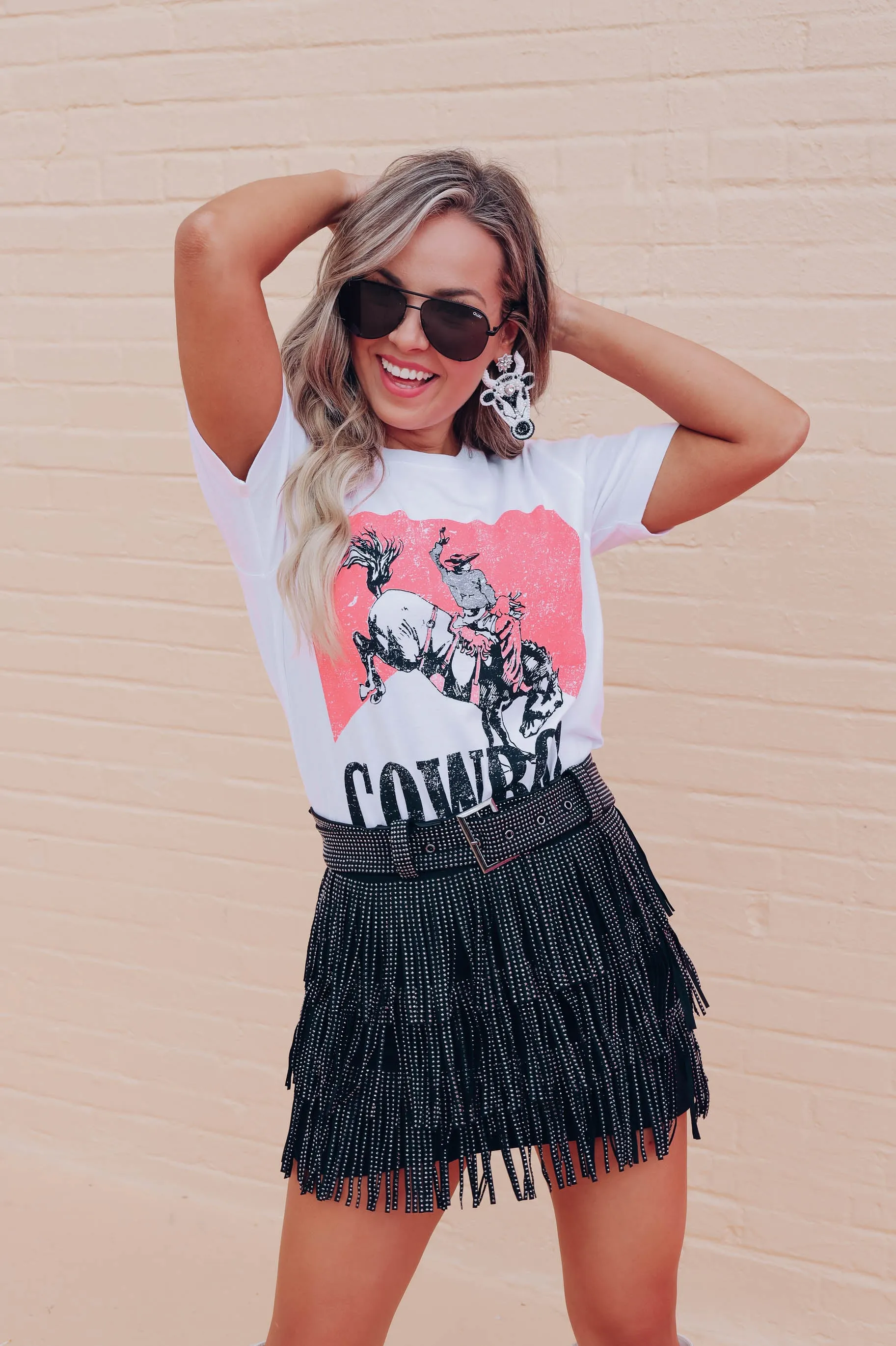 Rhinestone Diva Fringe Mini Skirt - Black
