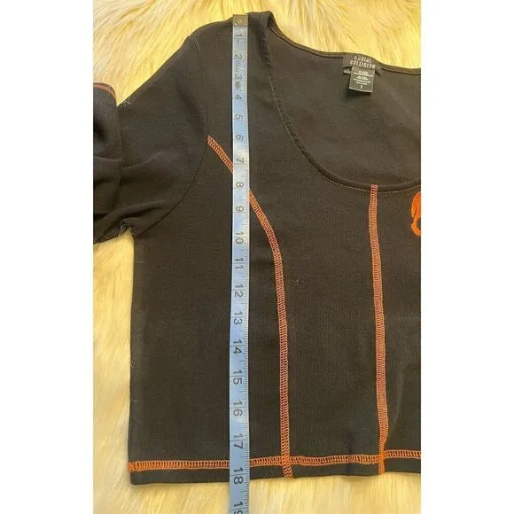 Social Collision Black &amp; Orange Stitch Skull Bell Sleeve Girls Top and Bike Shor
