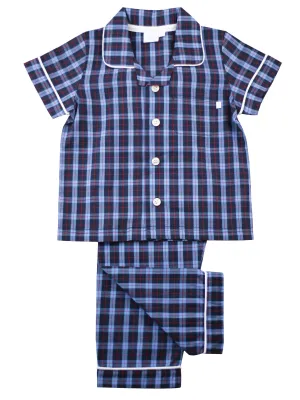 Summer Cotton Navy Check Traditional Pyjamas for Boys
