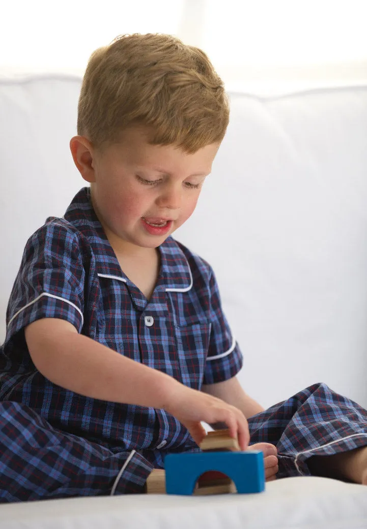 Summer Cotton Navy Check Traditional Pyjamas for Boys
