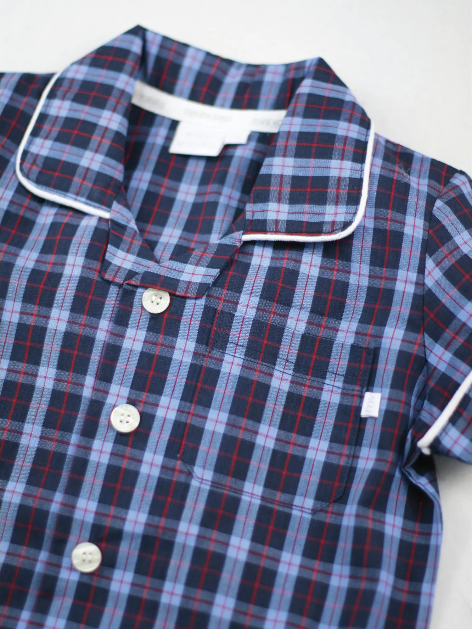 Summer Cotton Navy Check Traditional Pyjamas for Boys