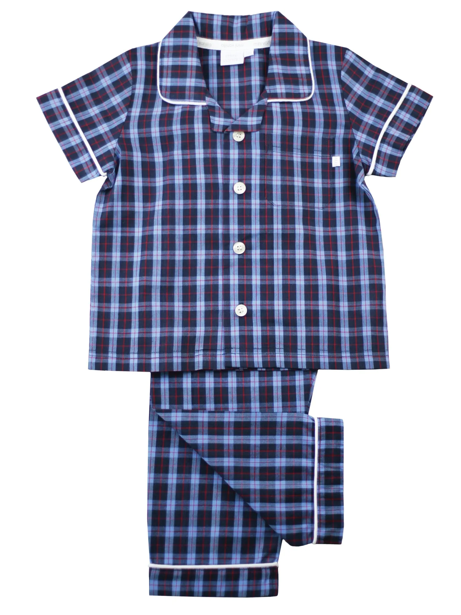 Summer Cotton Navy Check Traditional Pyjamas for Boys