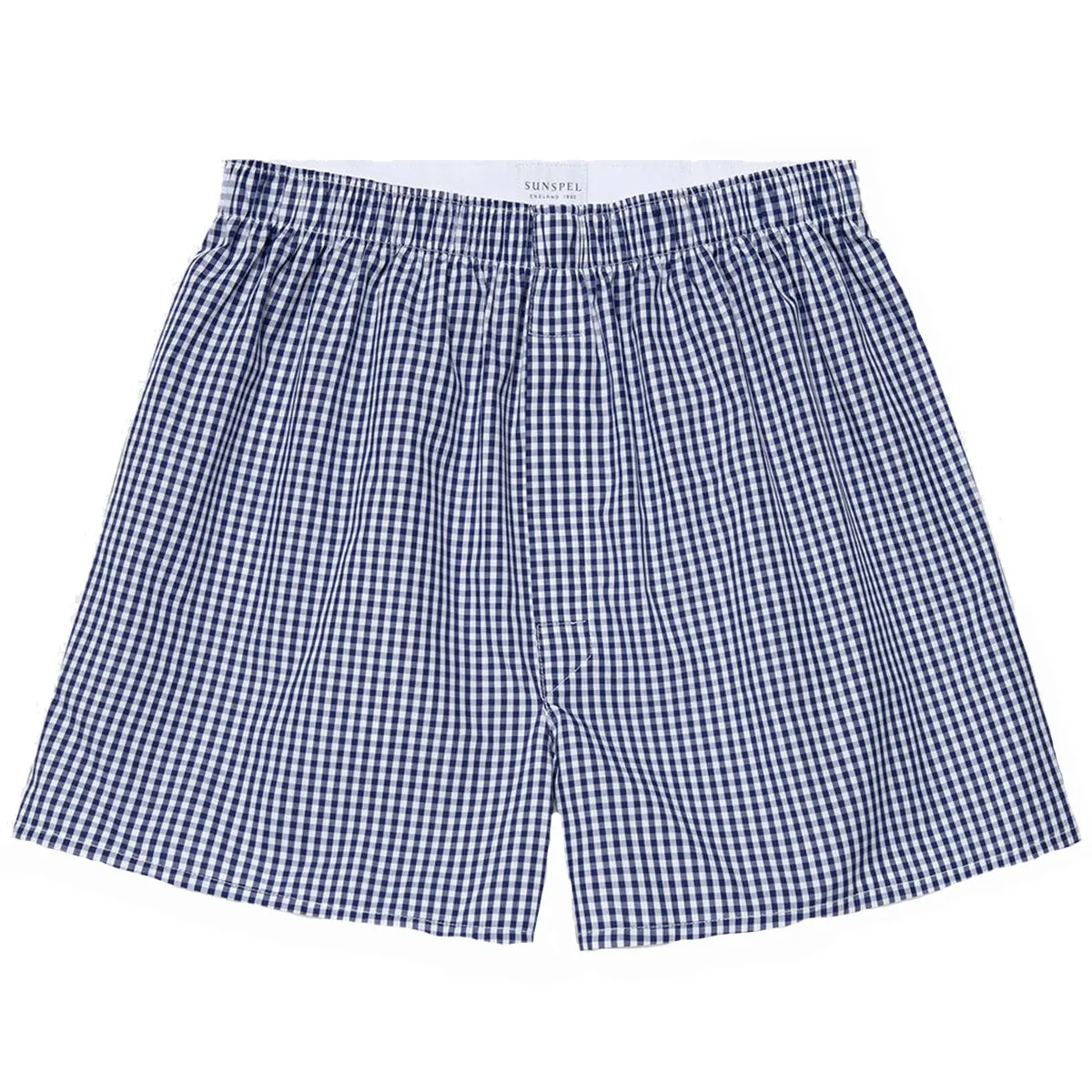 Sunspel Boxer Short Small Navy Gingham
