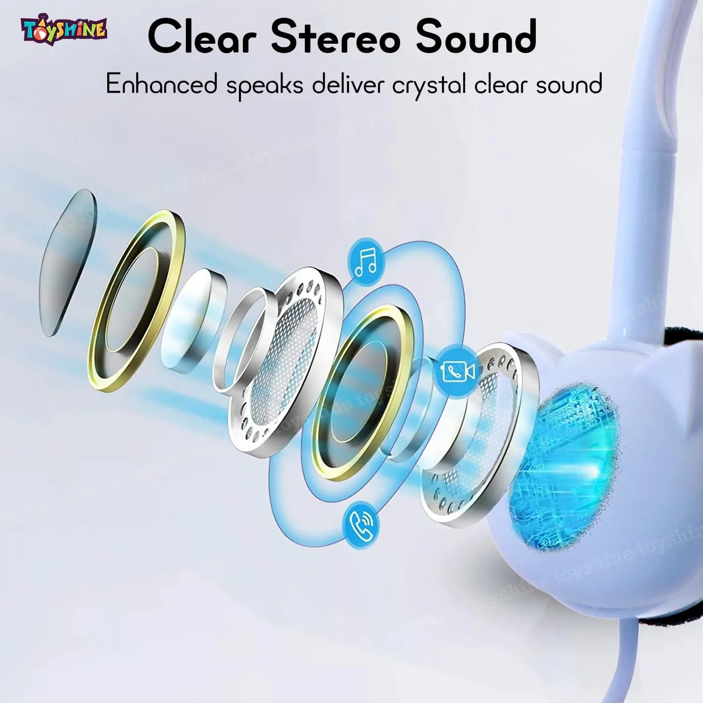 Toyshine Cat Design Headphone, Stereo with Mic Earphone, Stylish Headphones for Girls/Boys 3.5mm Jack On Ear Wired- Blue