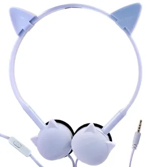 Toyshine Cat Design Headphone, Stereo with Mic Earphone, Stylish Headphones for Girls/Boys 3.5mm Jack On Ear Wired- Blue
