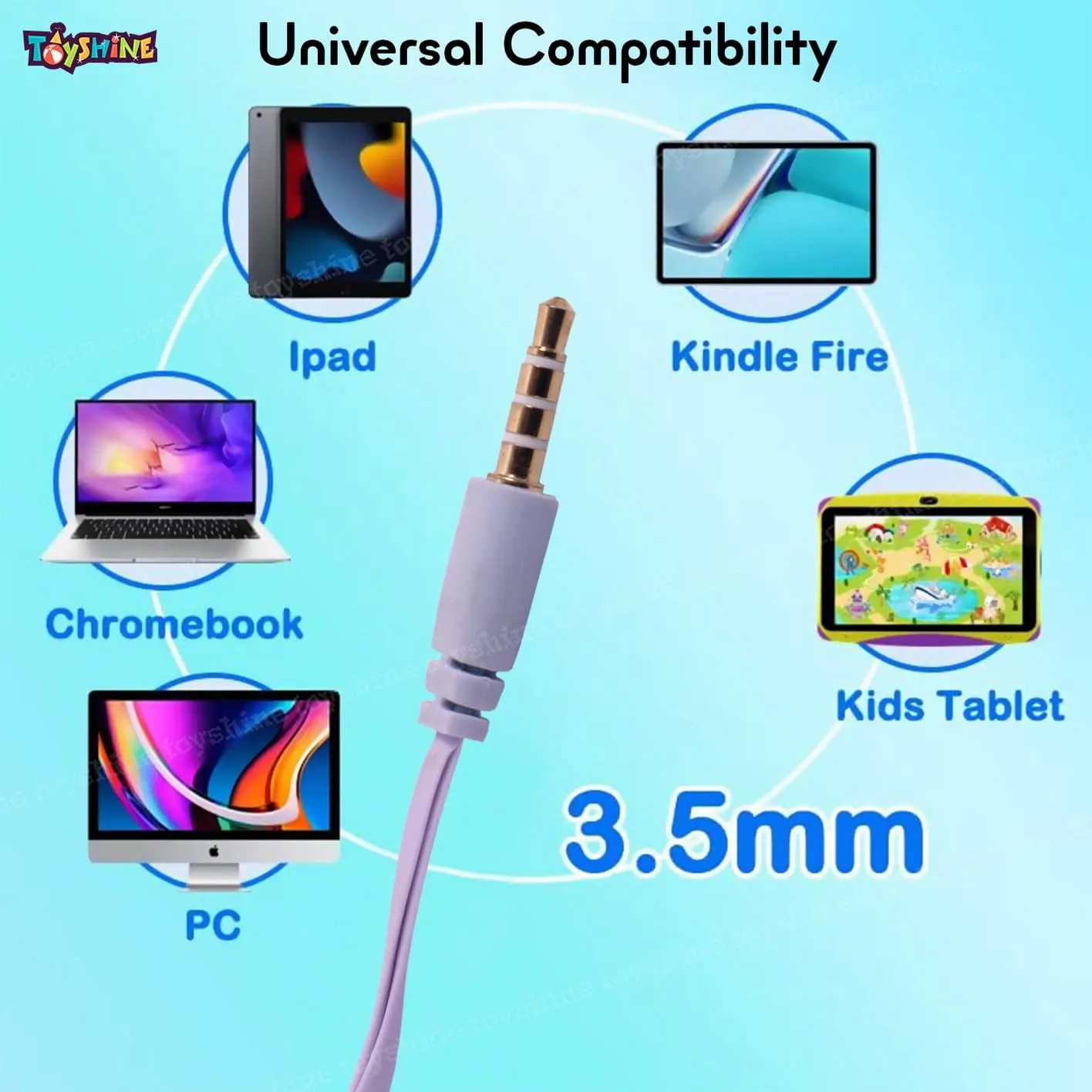 Toyshine Cat Design Headphone, Stereo with Mic Earphone, Stylish Headphones for Girls/Boys 3.5mm Jack On Ear Wired- Blue