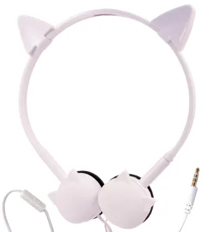Toyshine Cat Design Headphone, Stereo with Mic Earphone, Stylish Headphones for Girls/Boys 3.5mm Jack On Ear Wired- White