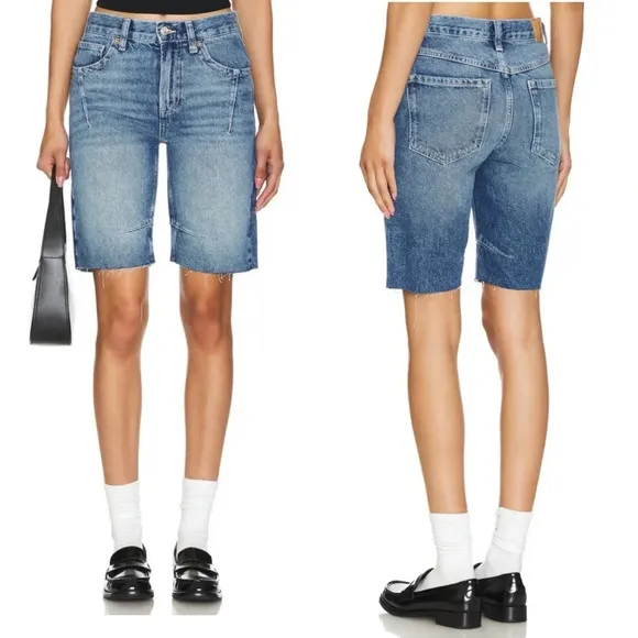 WE THE FREE By FREE PEOPLE Ghost Town Long Shorts Denim Size 31 Bodie Blue