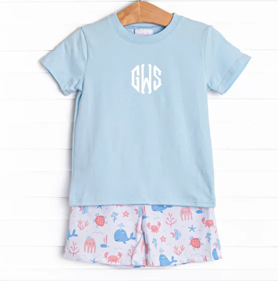 Whale-y Good Friends Short Set, Blue
