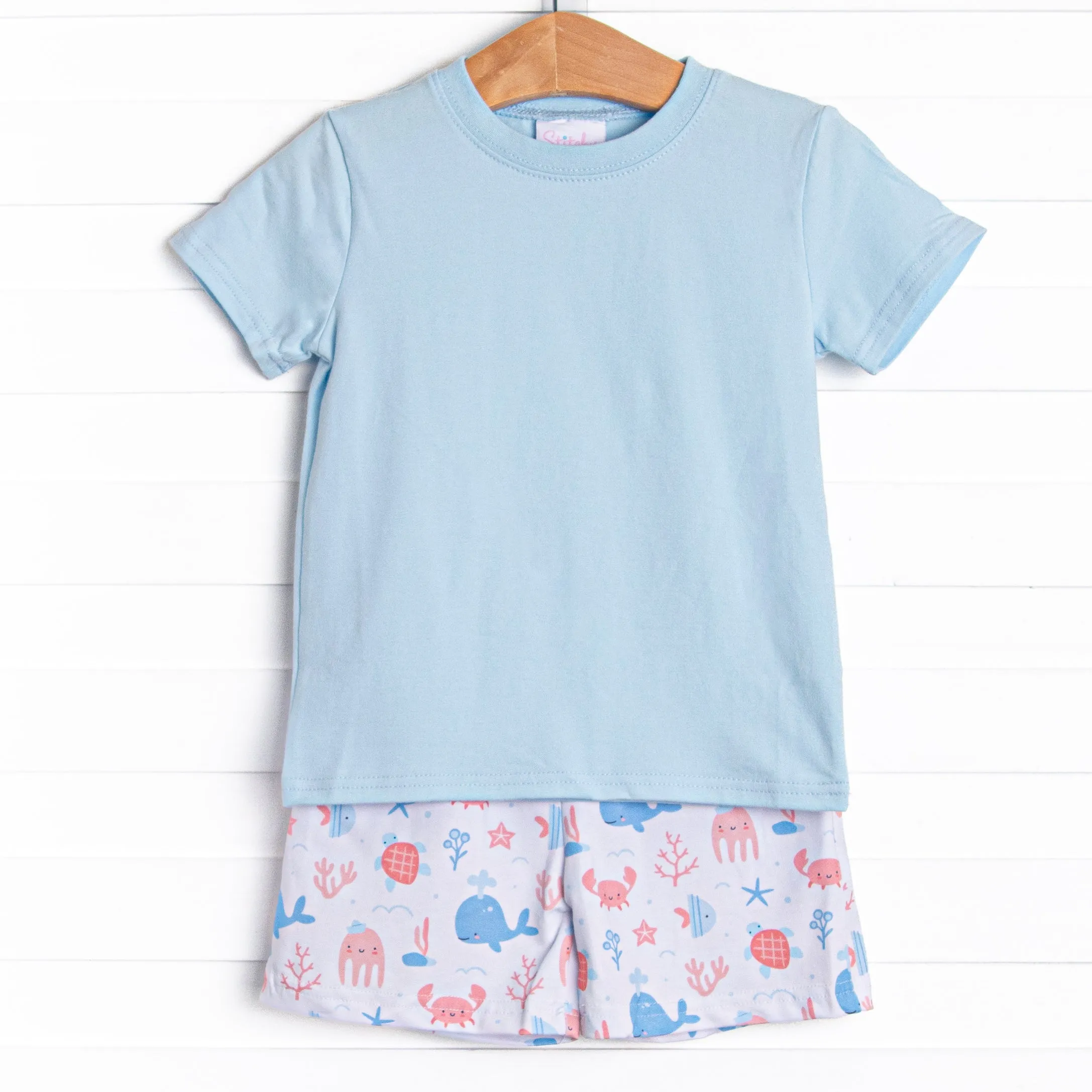 Whale-y Good Friends Short Set, Blue
