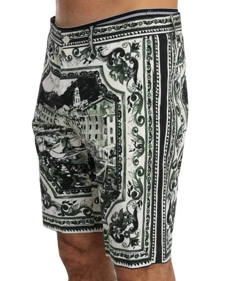 White Green Portofino Cotton Shorts