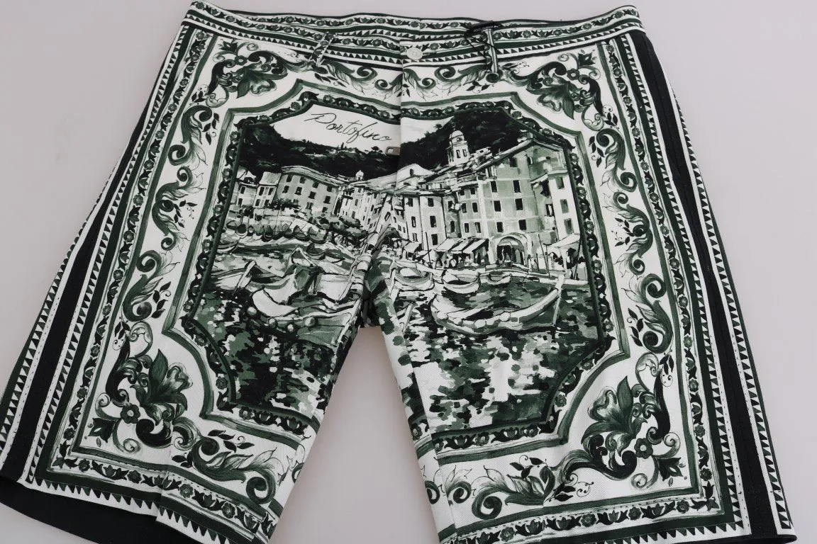 White Green Portofino Cotton Shorts
