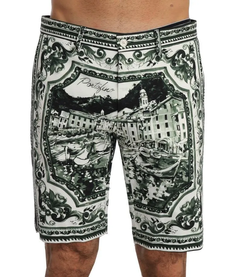 White Green Portofino Cotton Shorts