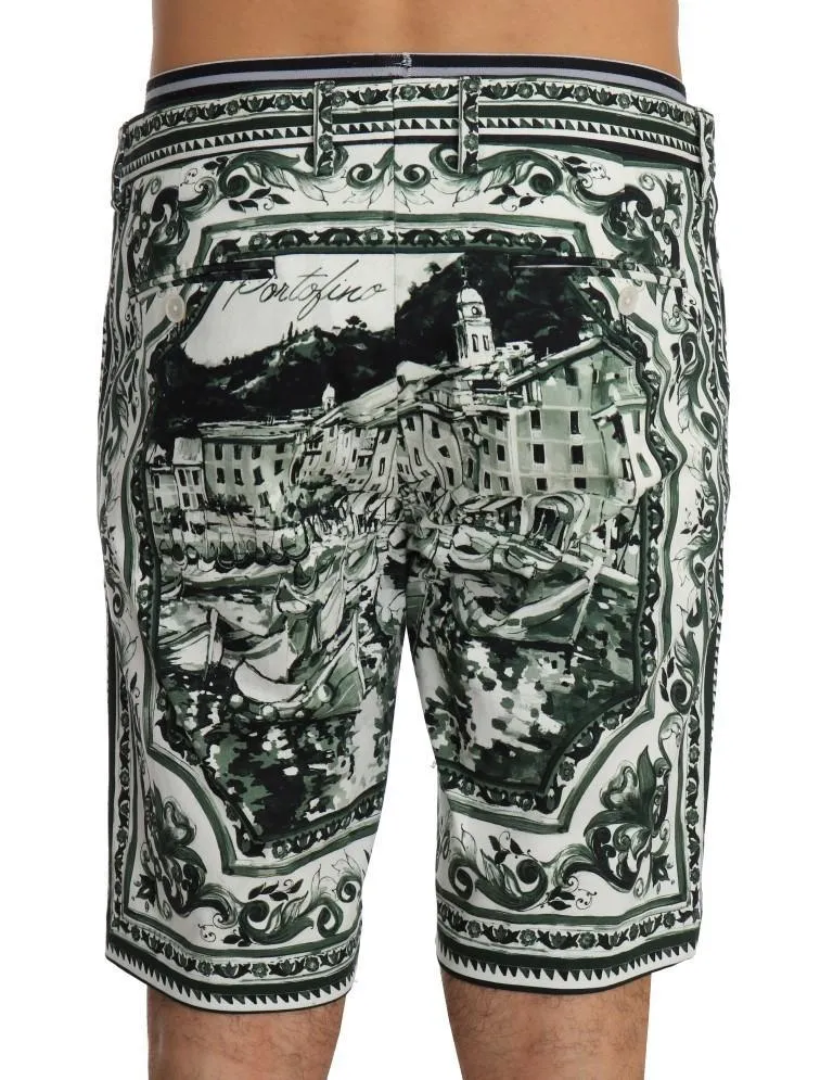 White Green Portofino Cotton Shorts