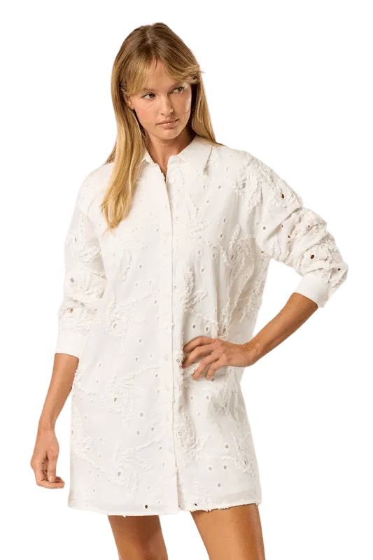 White textured shirt dress