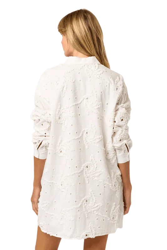 White textured shirt dress