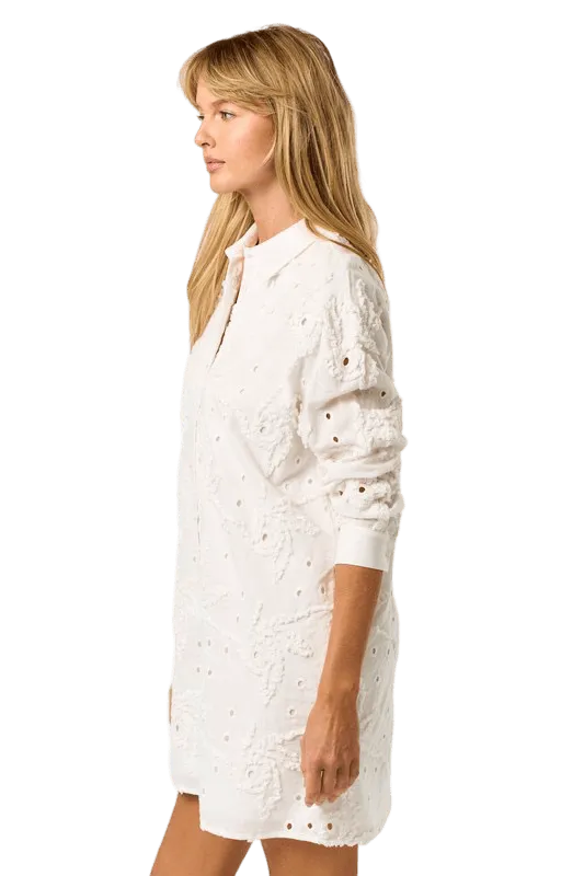 White textured shirt dress