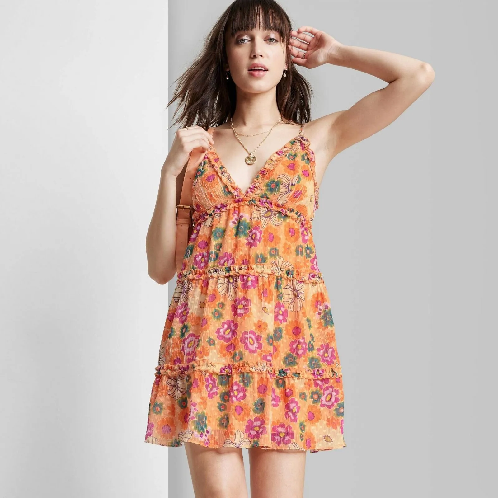 Wild Fable Women's Sleeveless Tiered Babydoll Dress TARD920BJ Peach Orange XXL
