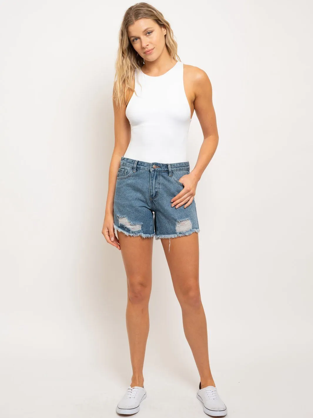 WOMEN'S DENIM BOYFRIEND DECON SHORTS