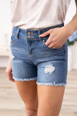 YMI Medium Wash Mid Rise Two Button Shorts