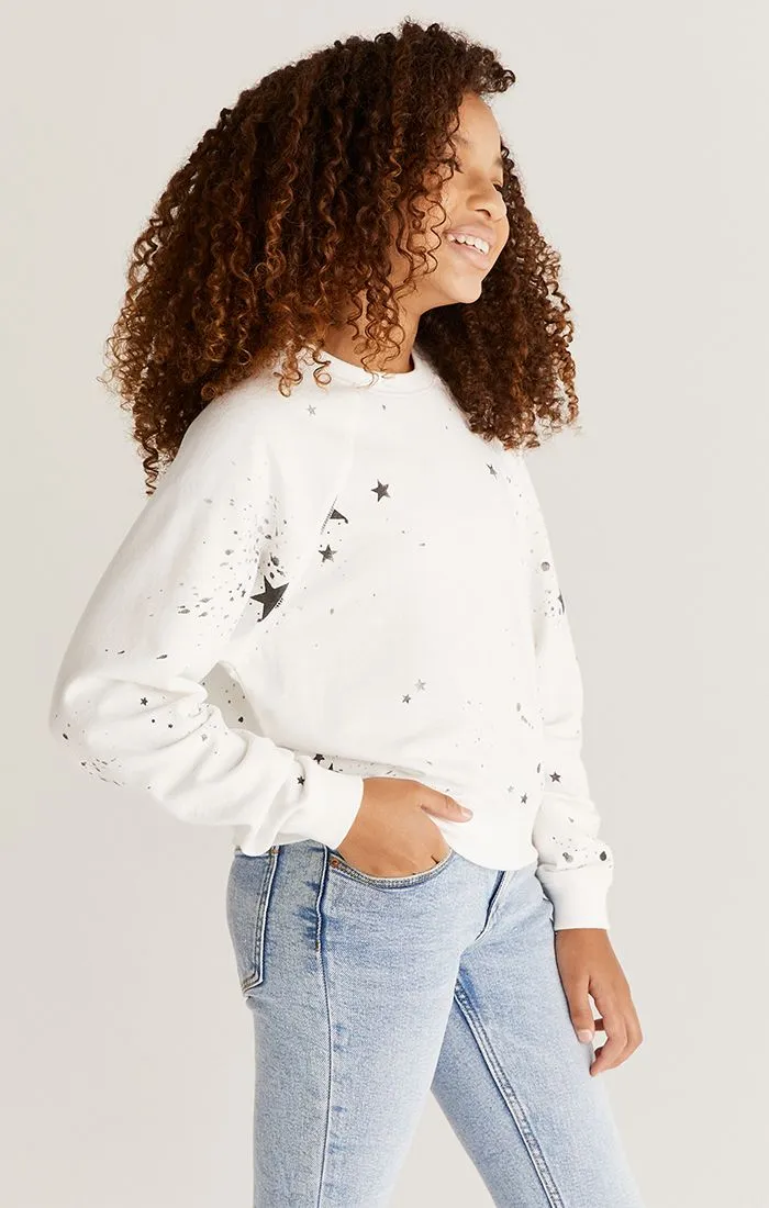 Z Supply Girls Splatter Star Sweatshirt - White