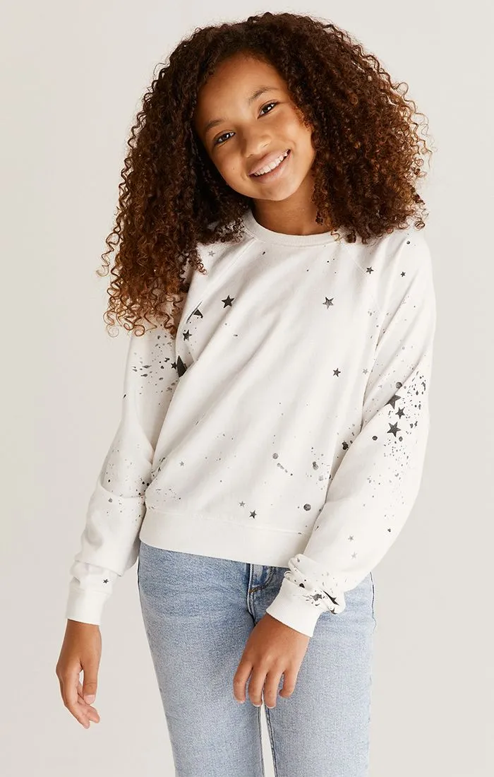 Z Supply Girls Splatter Star Sweatshirt - White